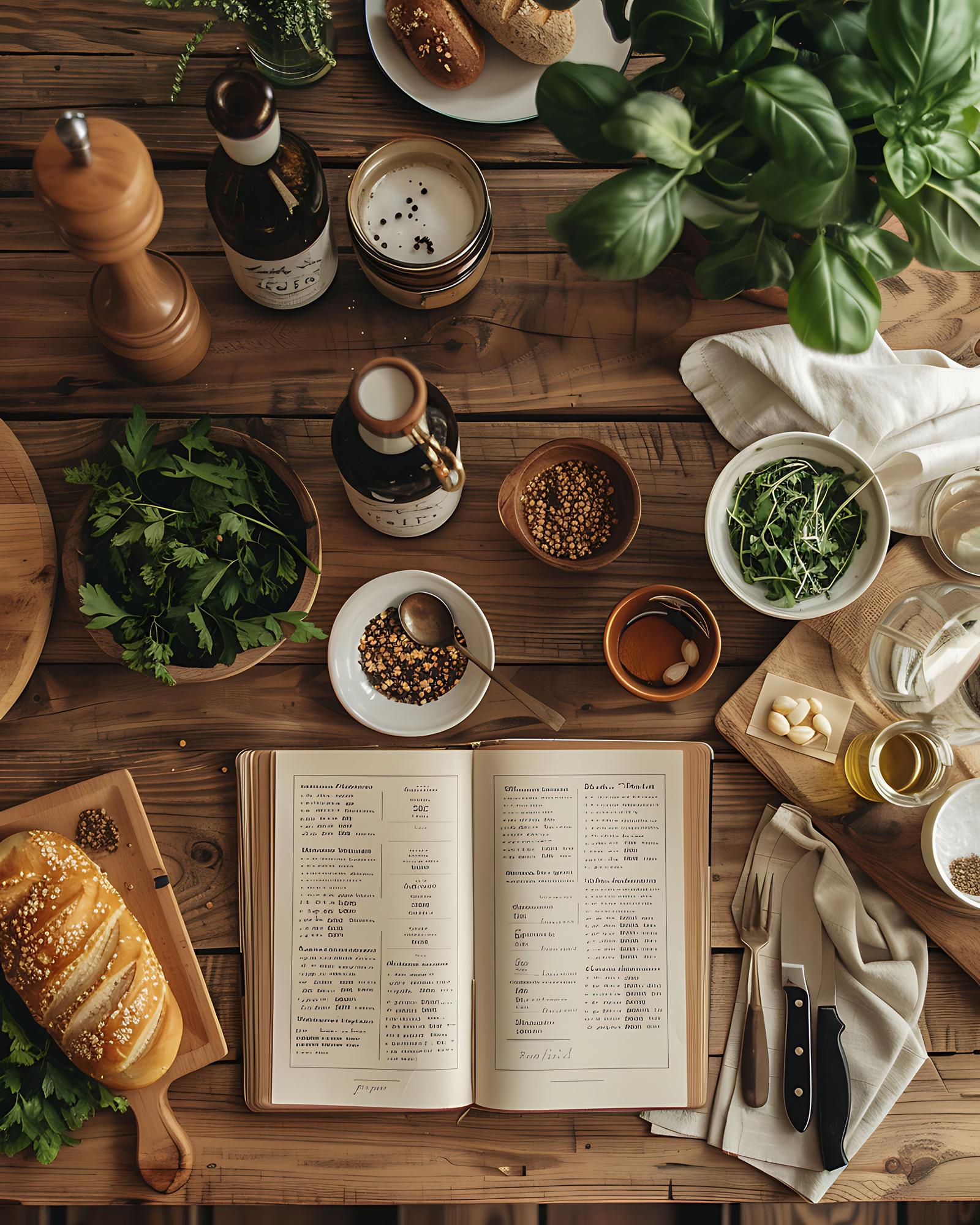 Sample menu booklet open on a table
